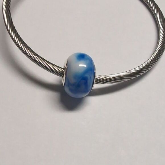 Blended Blue and White Charm for Pandora Style Bracelet - Picture 4 of 5